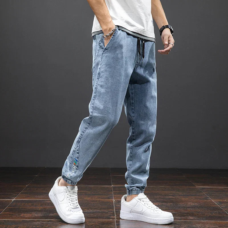 Herr Denim Joggerbyxor Dragsko Midja Avslappnad Passform