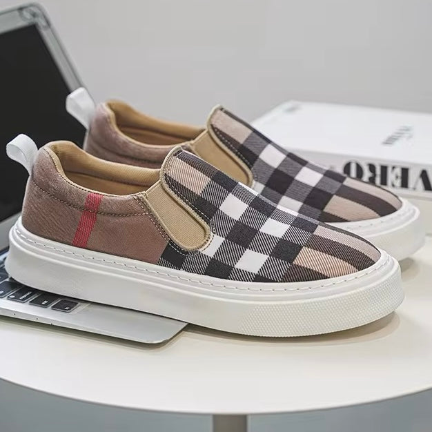 Slip-On Sneakers för Herr med Rutmönster och Vadderad Sula