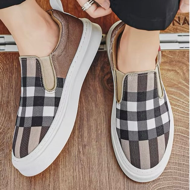Slip-On Sneakers för Herr med Rutmönster och Vadderad Sula