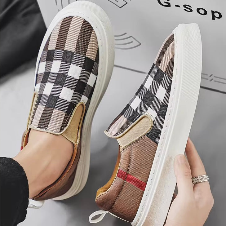 Slip-On Sneakers för Herr med Rutmönster och Vadderad Sula