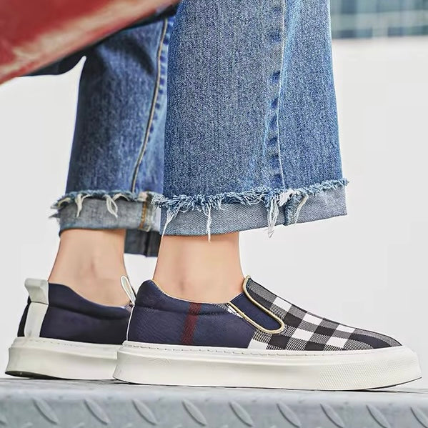 Slip-On Sneakers för Herr med Rutmönster och Vadderad Sula