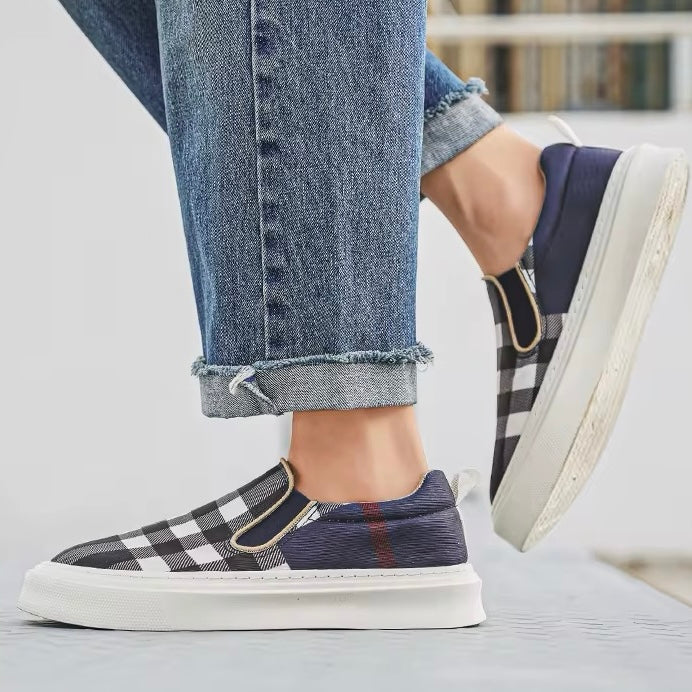 Slip-On Sneakers för Herr med Rutmönster och Vadderad Sula