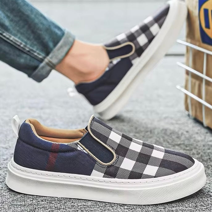 Slip-On Sneakers för Herr med Rutmönster och Vadderad Sula