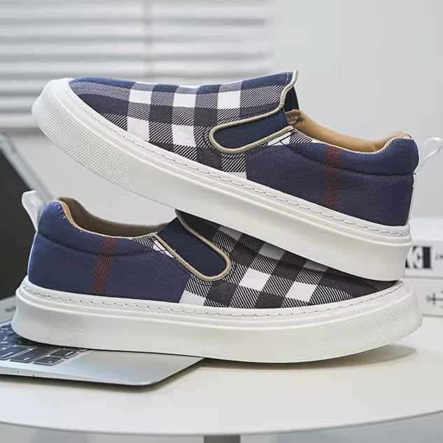 Slip-On Sneakers för Herr med Rutmönster och Vadderad Sula