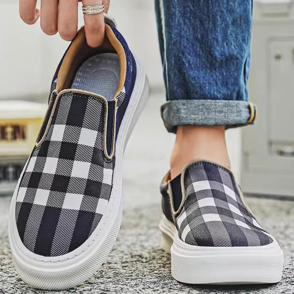 Slip-On Sneakers för Herr med Rutmönster och Vadderad Sula