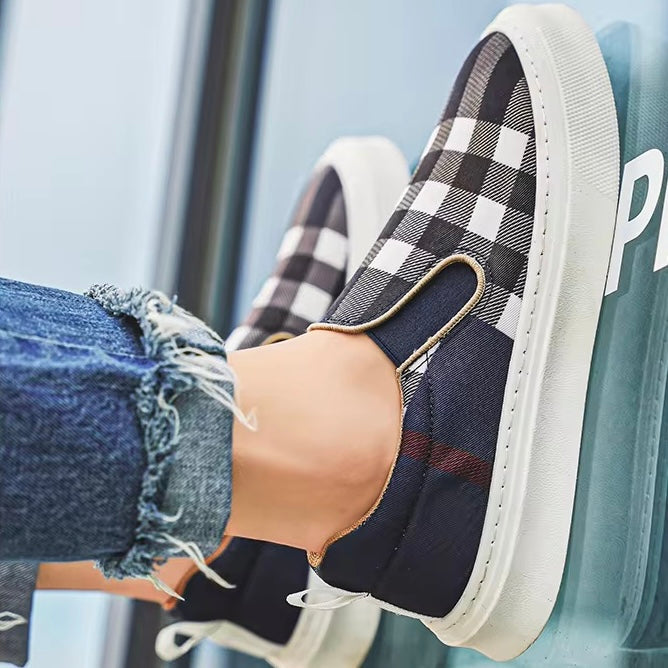 Slip-On Sneakers för Herr med Rutmönster och Vadderad Sula