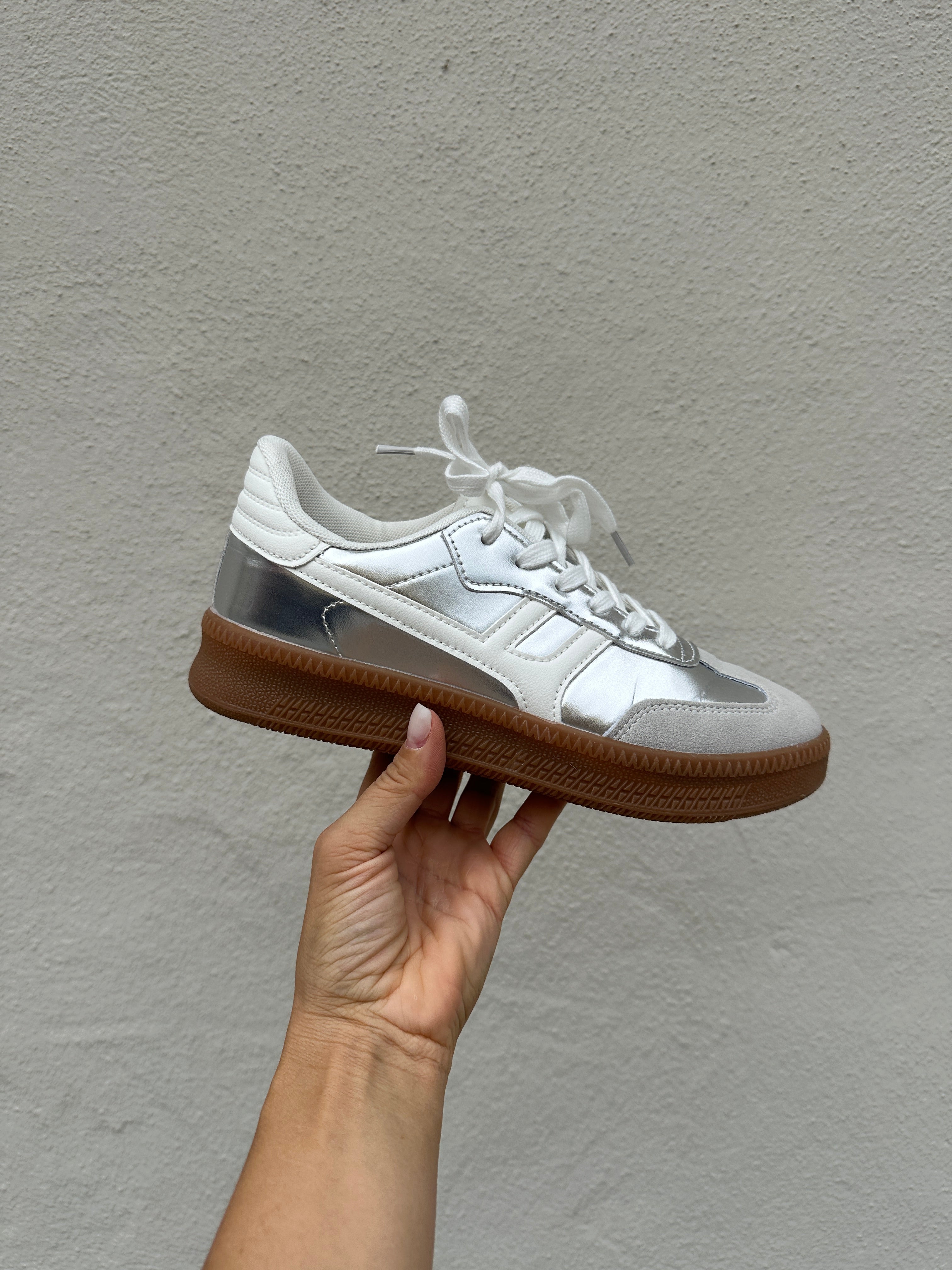 Herr Sneakers Läderlook Silvergrå Snörning Låga Sneakers