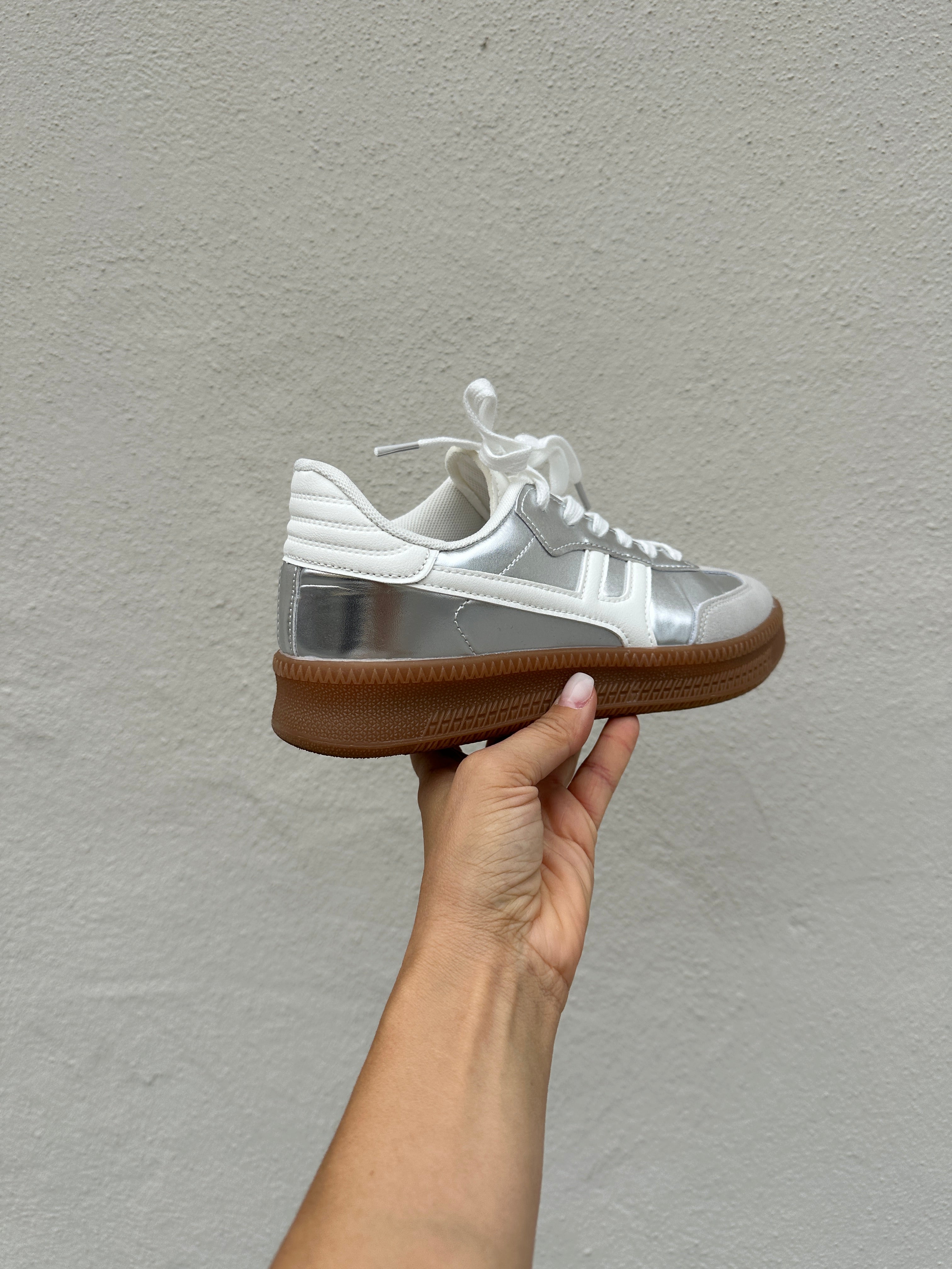 Herr Sneakers Läderlook Silvergrå Snörning Låga Sneakers