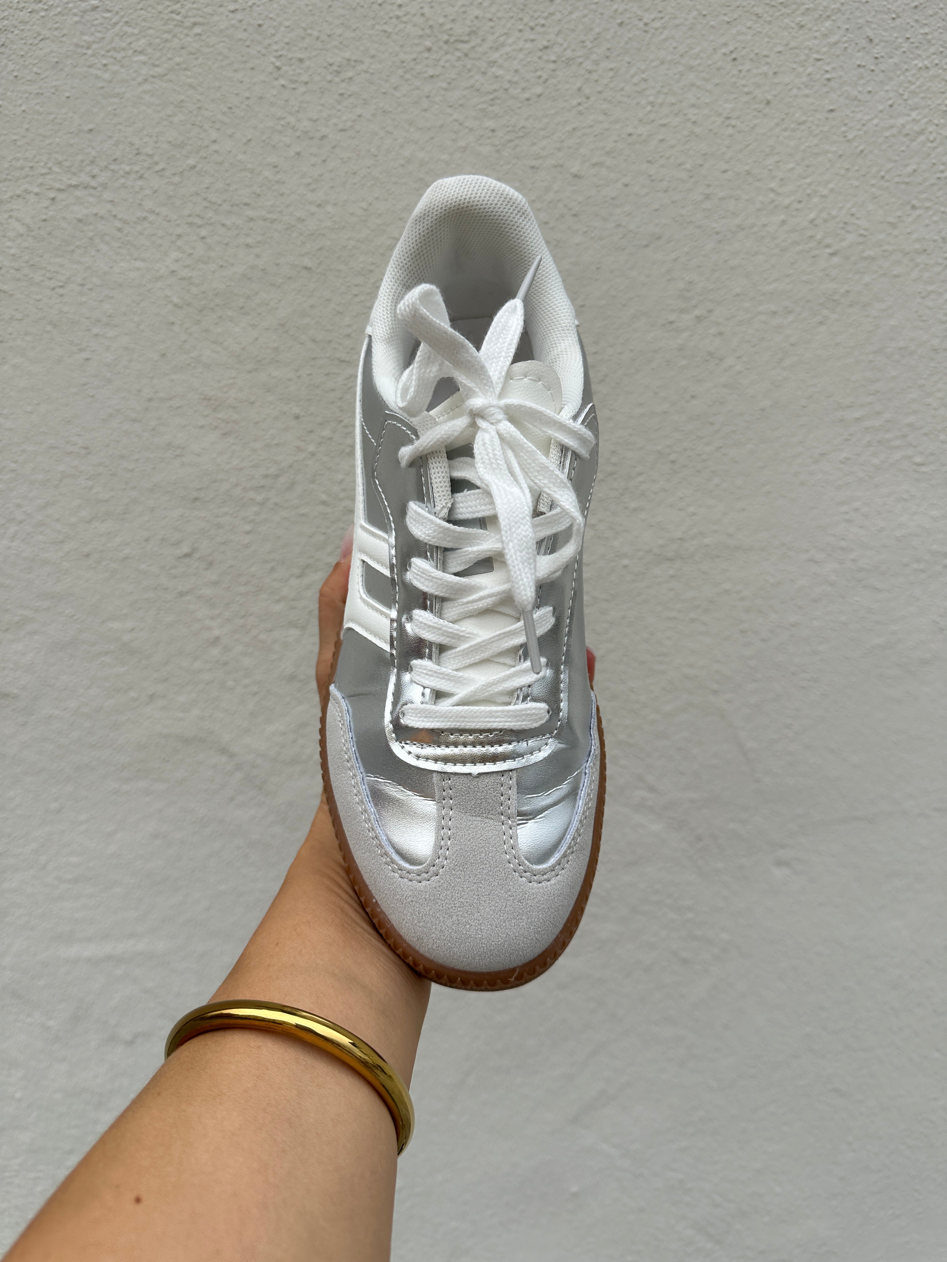 Herr Sneakers Läderlook Silvergrå Snörning Låga Sneakers