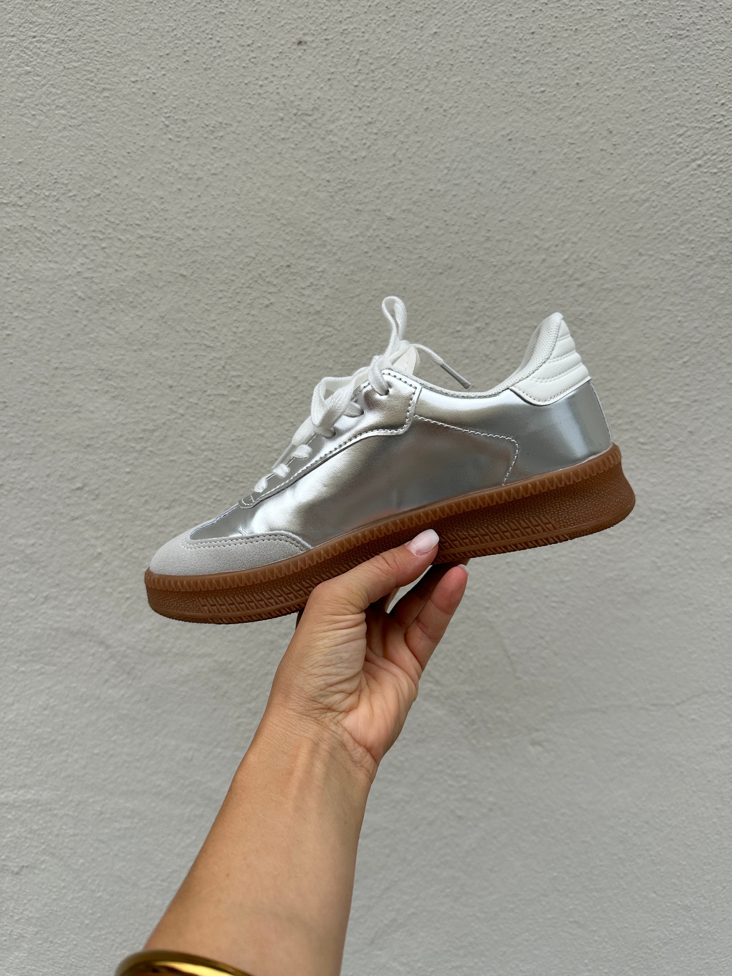 Herr Sneakers Läderlook Silvergrå Snörning Låga Sneakers