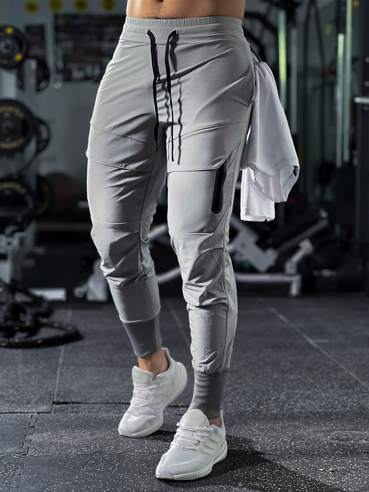 Herr Stretch Träningsbyxor med Elastisk Midja och Avsmalnande Ben