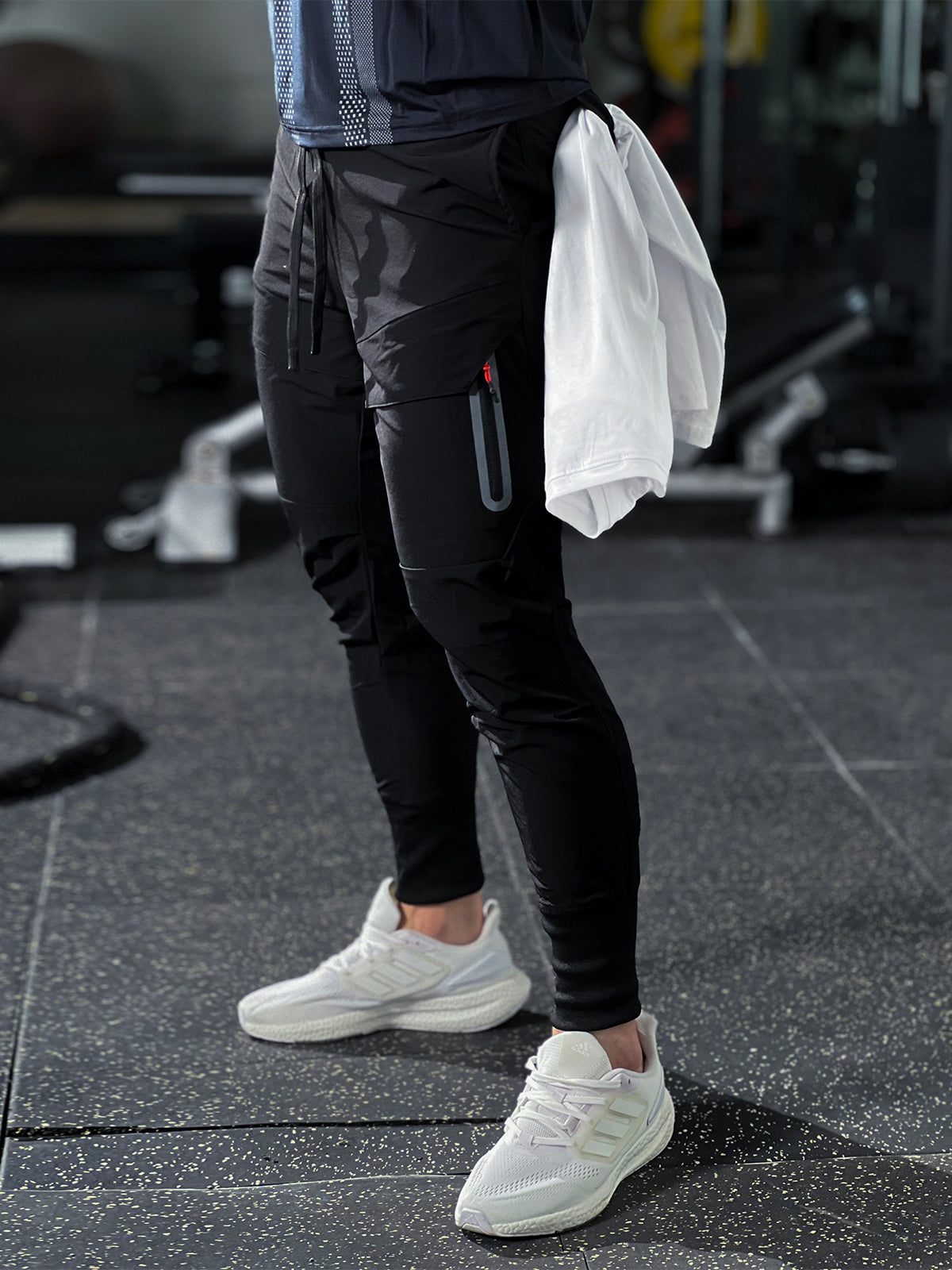 Herr Stretch Träningsbyxor med Elastisk Midja och Avsmalnande Ben