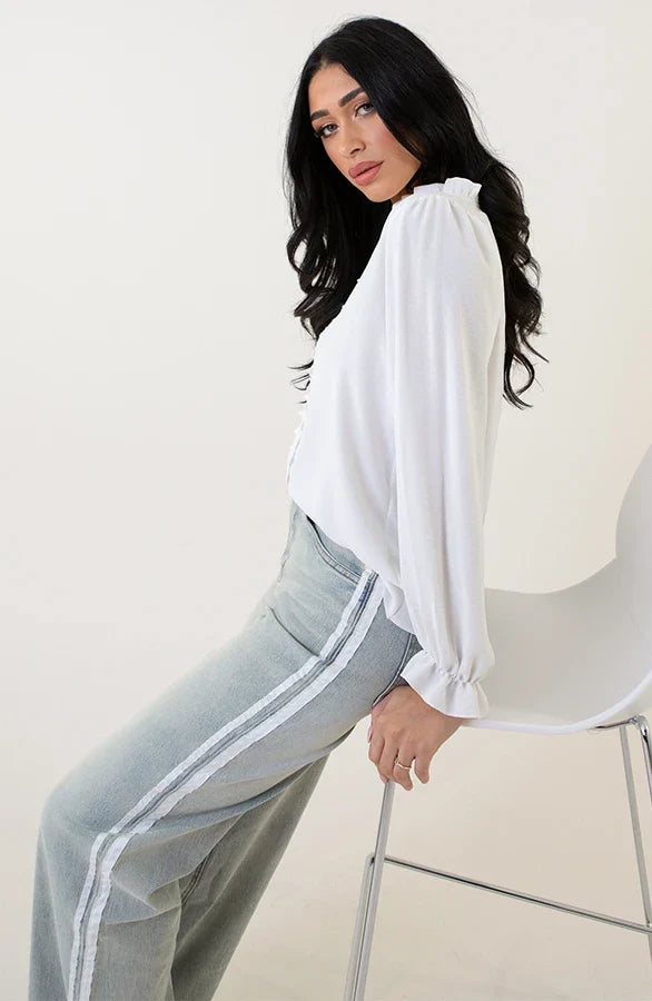 Kvinnors Blus Med Spetsdetaljer Och V-Ringning