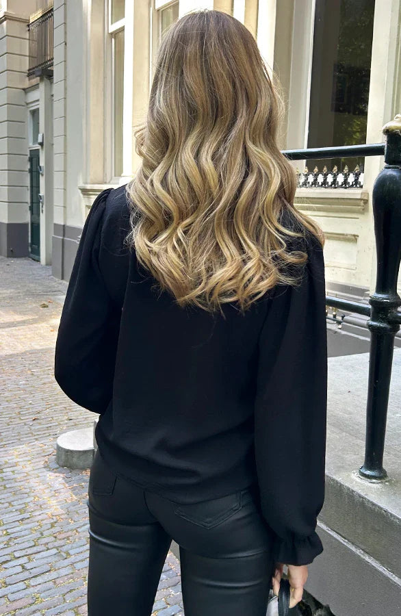 Kvinnors Blus Med Spetsdetaljer Och V-Ringning