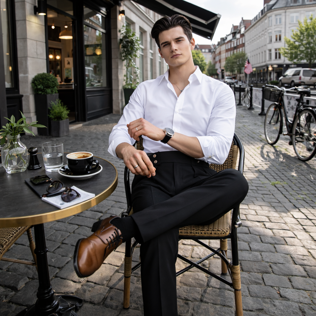 Herrbyxor Med Hög Midja, Raka Ben, Normal Passform