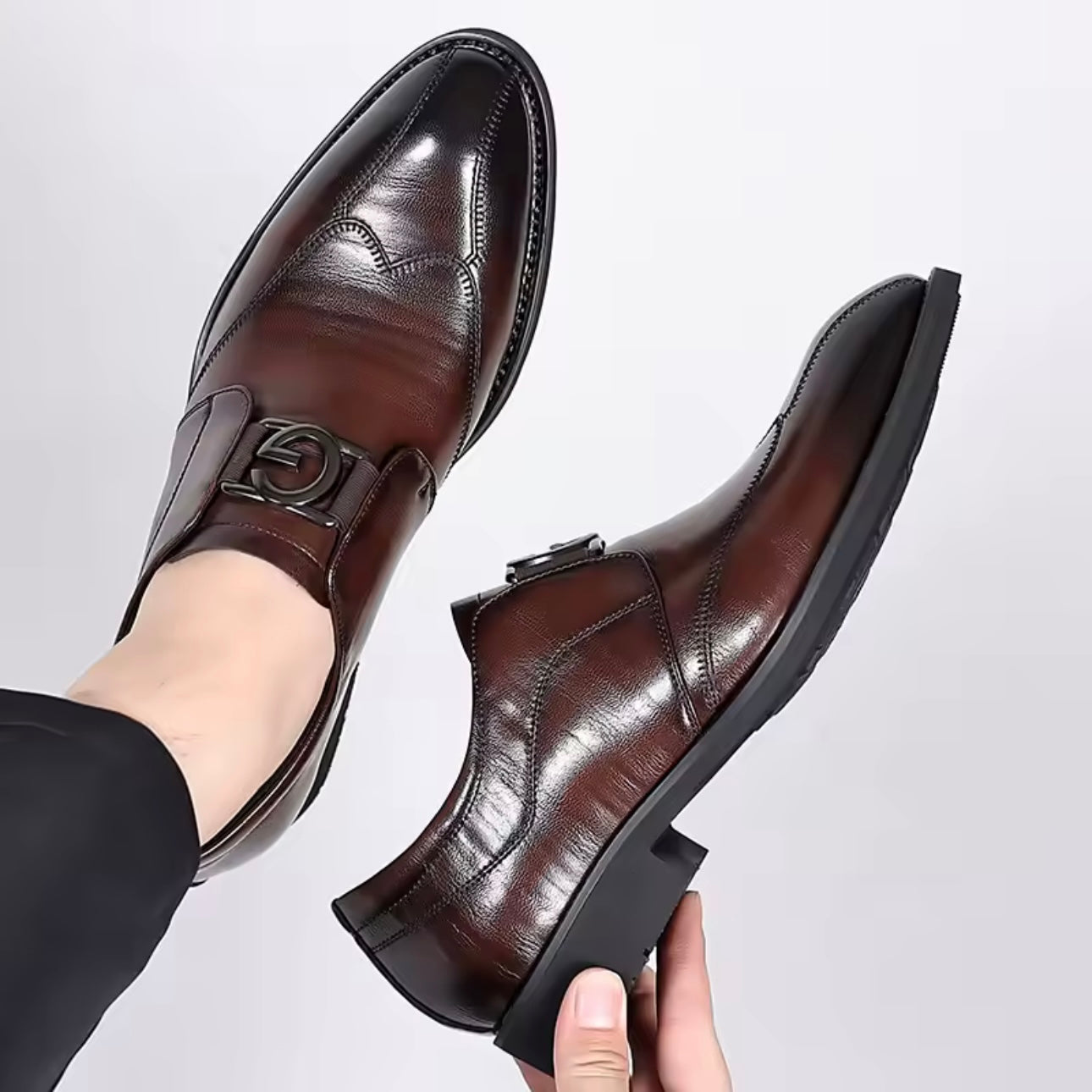 Dressade Monk Strap-Skor för Herr med Spänne och Vadderad Sula