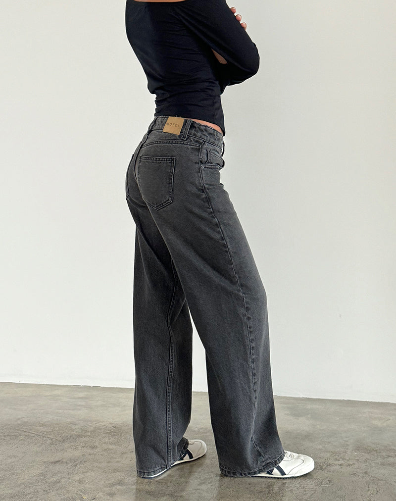 Kvinnojeans med Parallella Ben, Låg Midja, Raka Ben, Tvättad Svartgrå, Femficksdesign