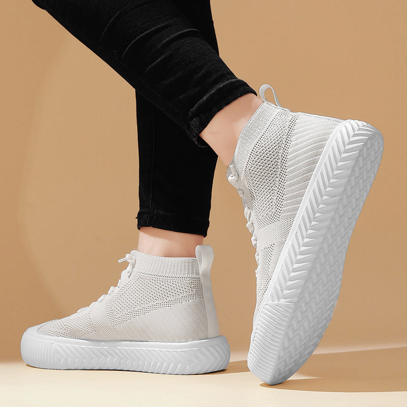 Herr Höga Sneakers Stickad Ovandel Ortopedisk Innersula Utan Knytning Snörning