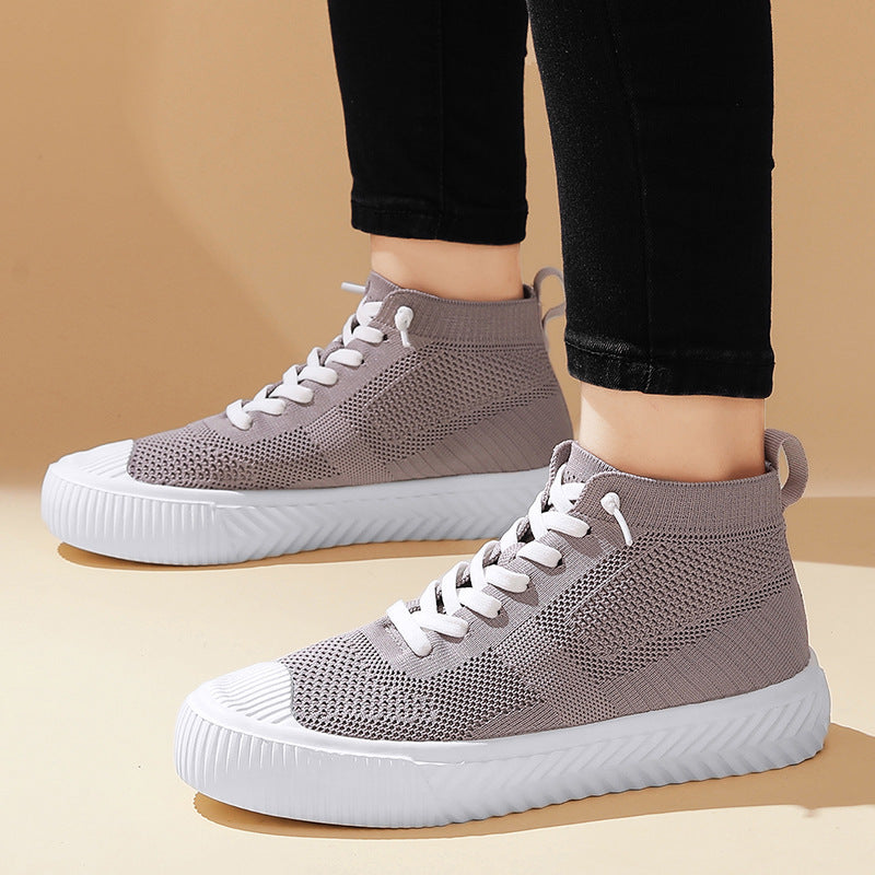 Herr Höga Sneakers Stickad Ovandel Ortopedisk Innersula Utan Knytning Snörning