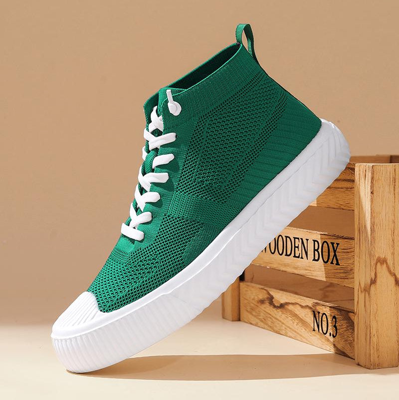 Herr Höga Sneakers Stickad Ovandel Ortopedisk Innersula Utan Knytning Snörning