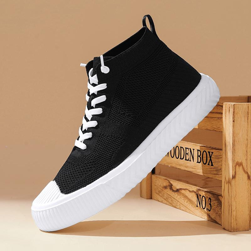 Herr Höga Sneakers Stickad Ovandel Ortopedisk Innersula Utan Knytning Snörning