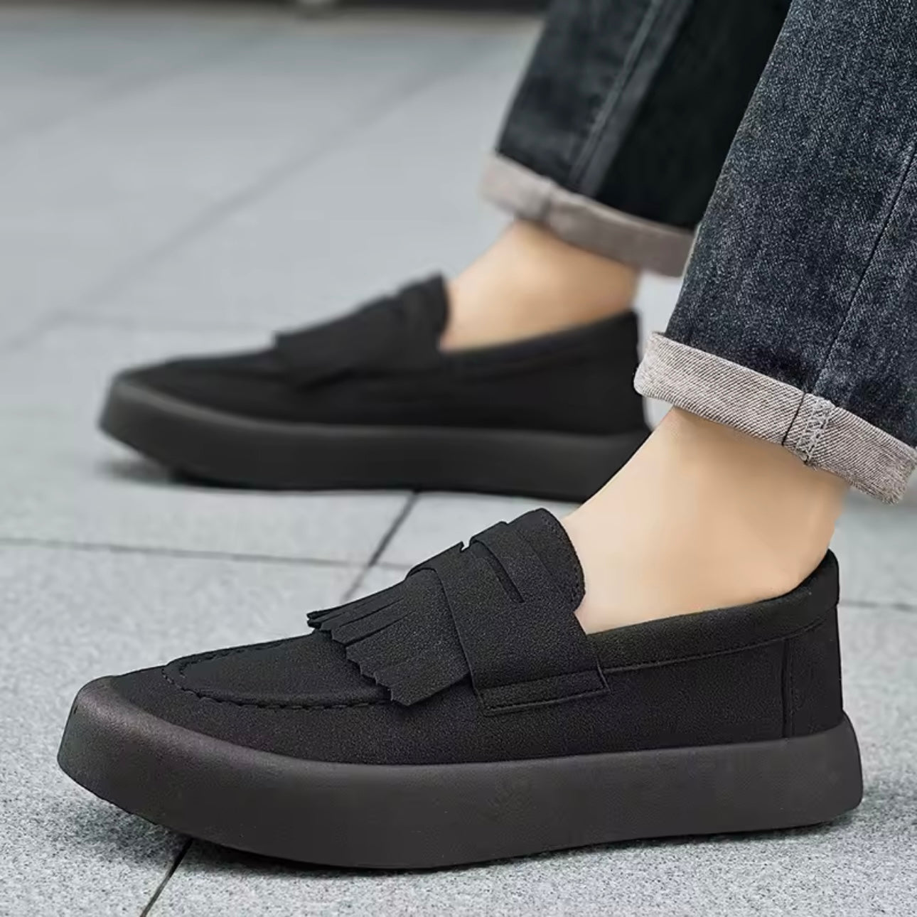 Loafers för Herr i Mocka med Slip-On, Fransar och Vadderad Sula