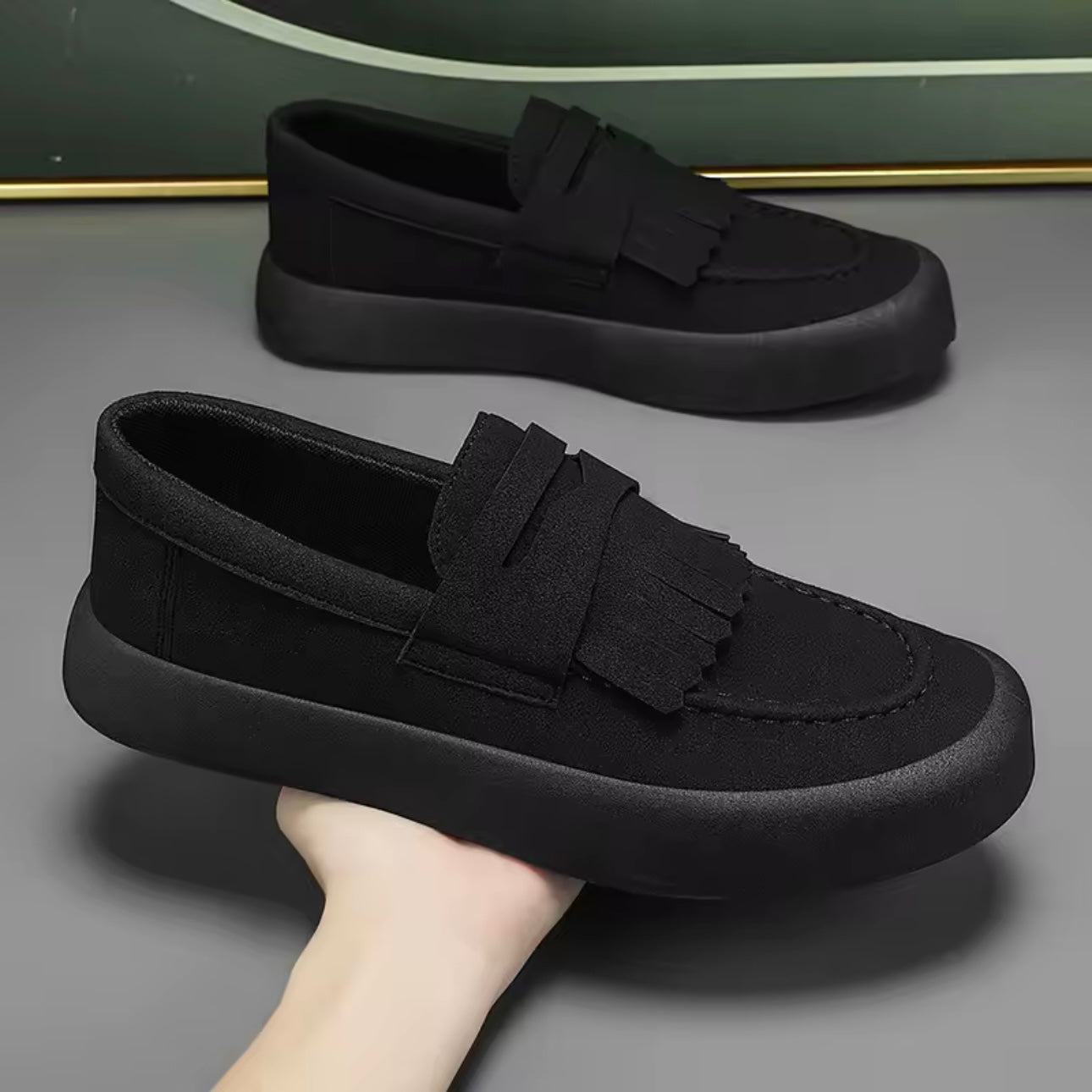 Loafers för Herr i Mocka med Slip-On, Fransar och Vadderad Sula
