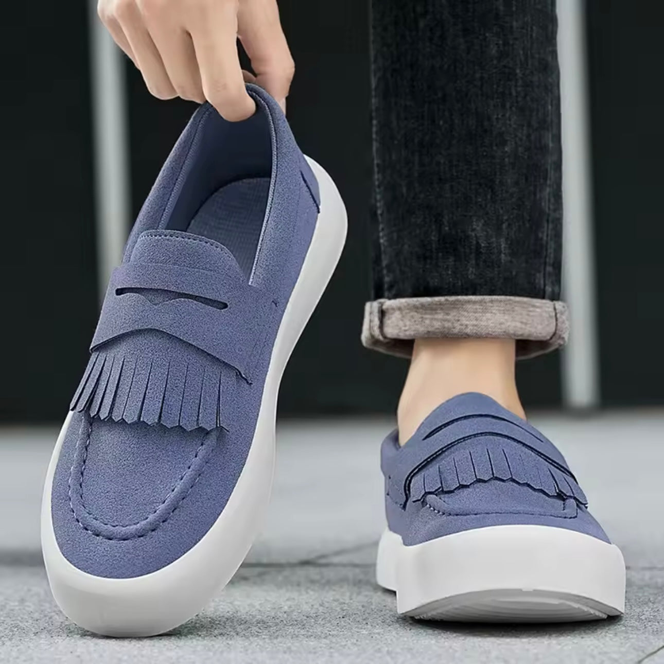 Loafers för Herr i Mocka med Slip-On, Fransar och Vadderad Sula