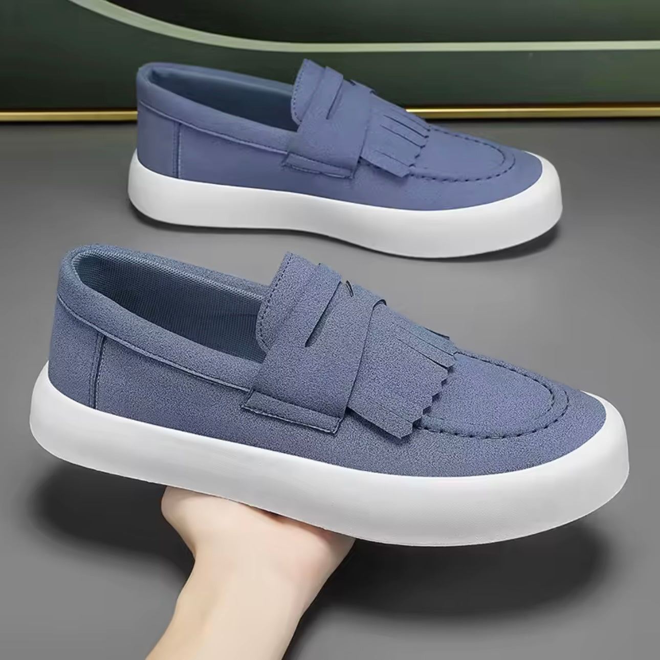 Loafers för Herr i Mocka med Slip-On, Fransar och Vadderad Sula