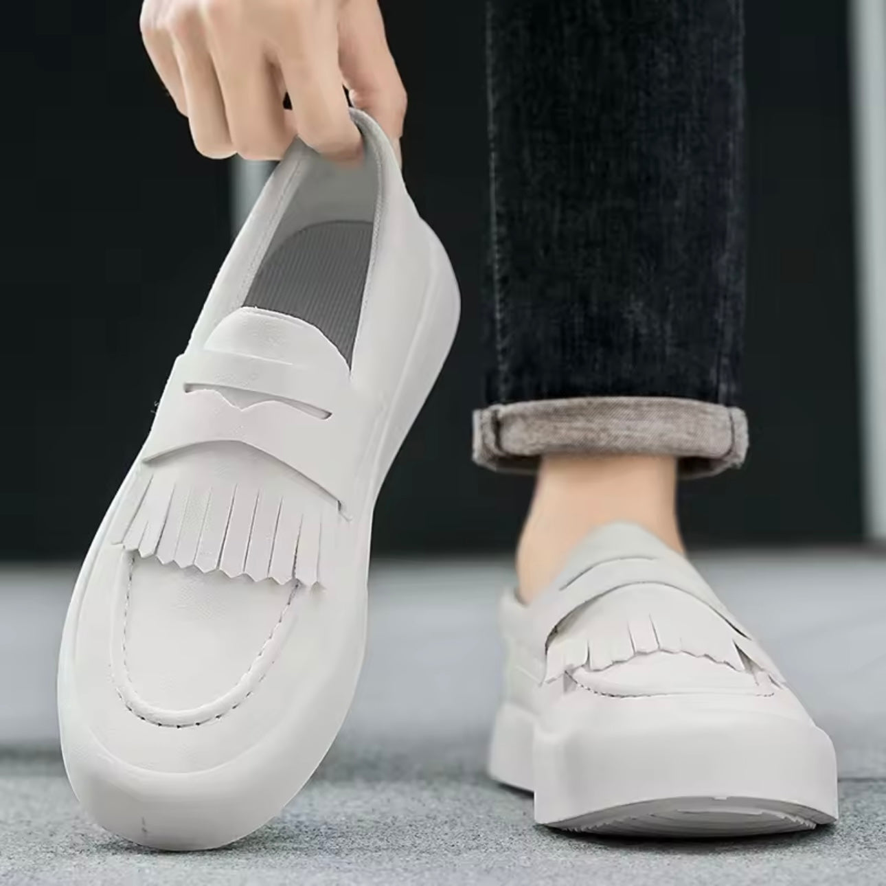Loafers för Herr i Mocka med Slip-On, Fransar och Vadderad Sula