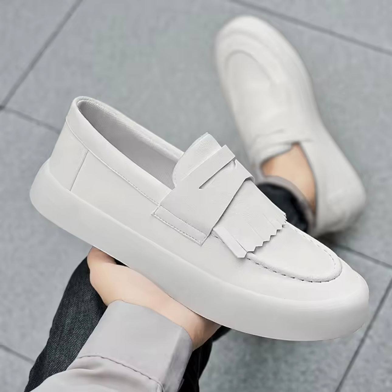 Loafers för Herr i Mocka med Slip-On, Fransar och Vadderad Sula