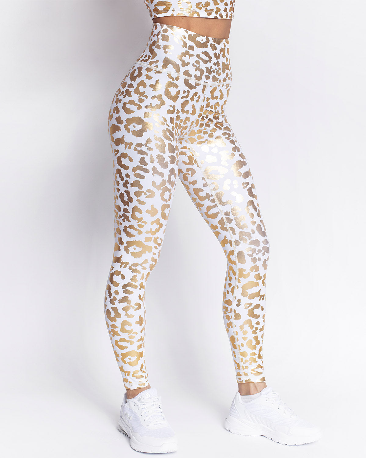 Högmidjade Metalliska Leopardmönstrade Leggings För Kvinnor