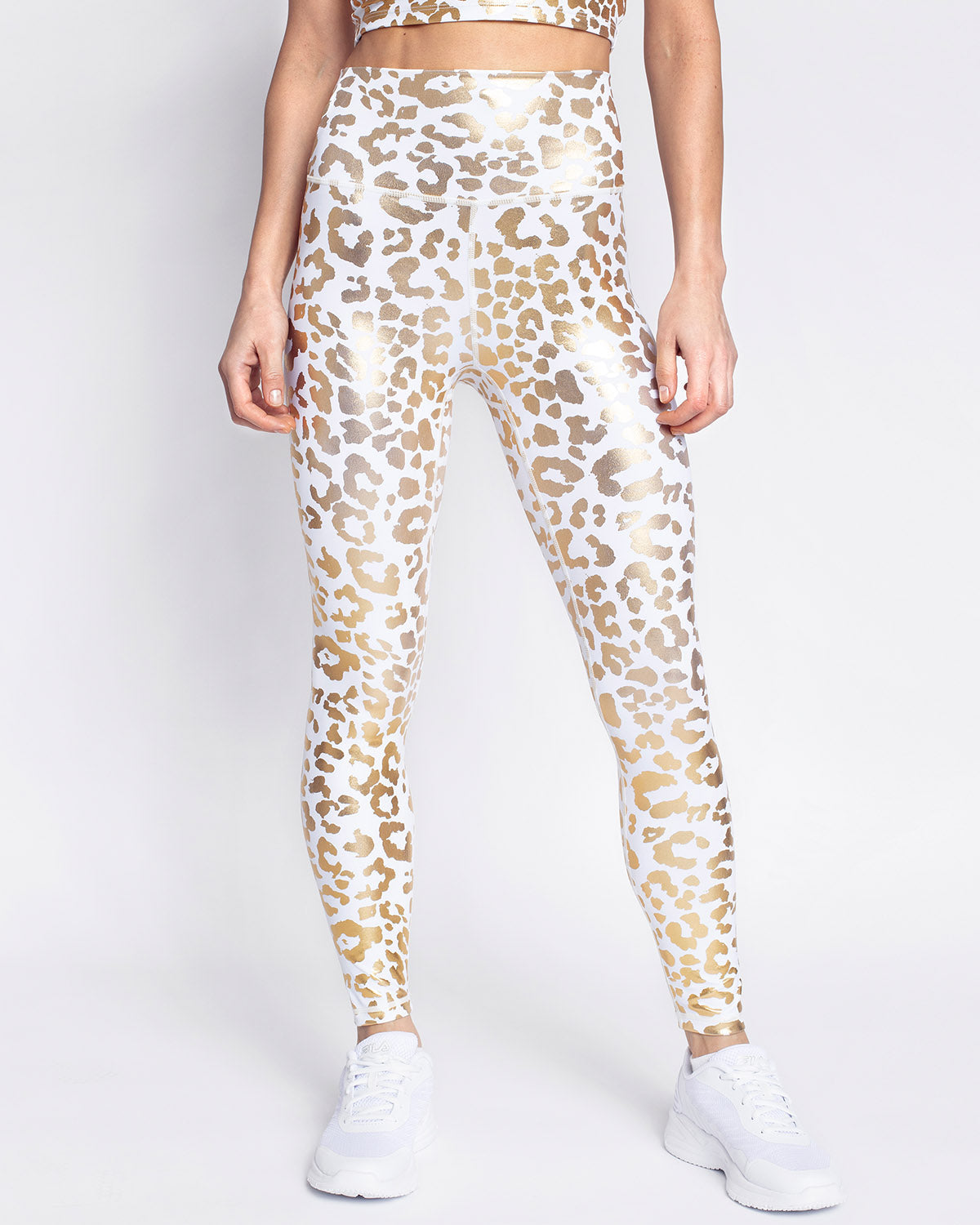 Högmidjade Metalliska Leopardmönstrade Leggings För Kvinnor