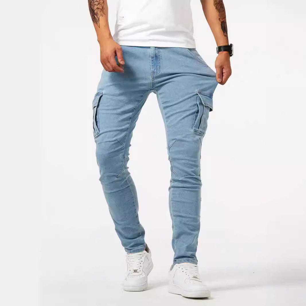 Herr Cargobyxor Med Stretchdenim Och Flera Fickor