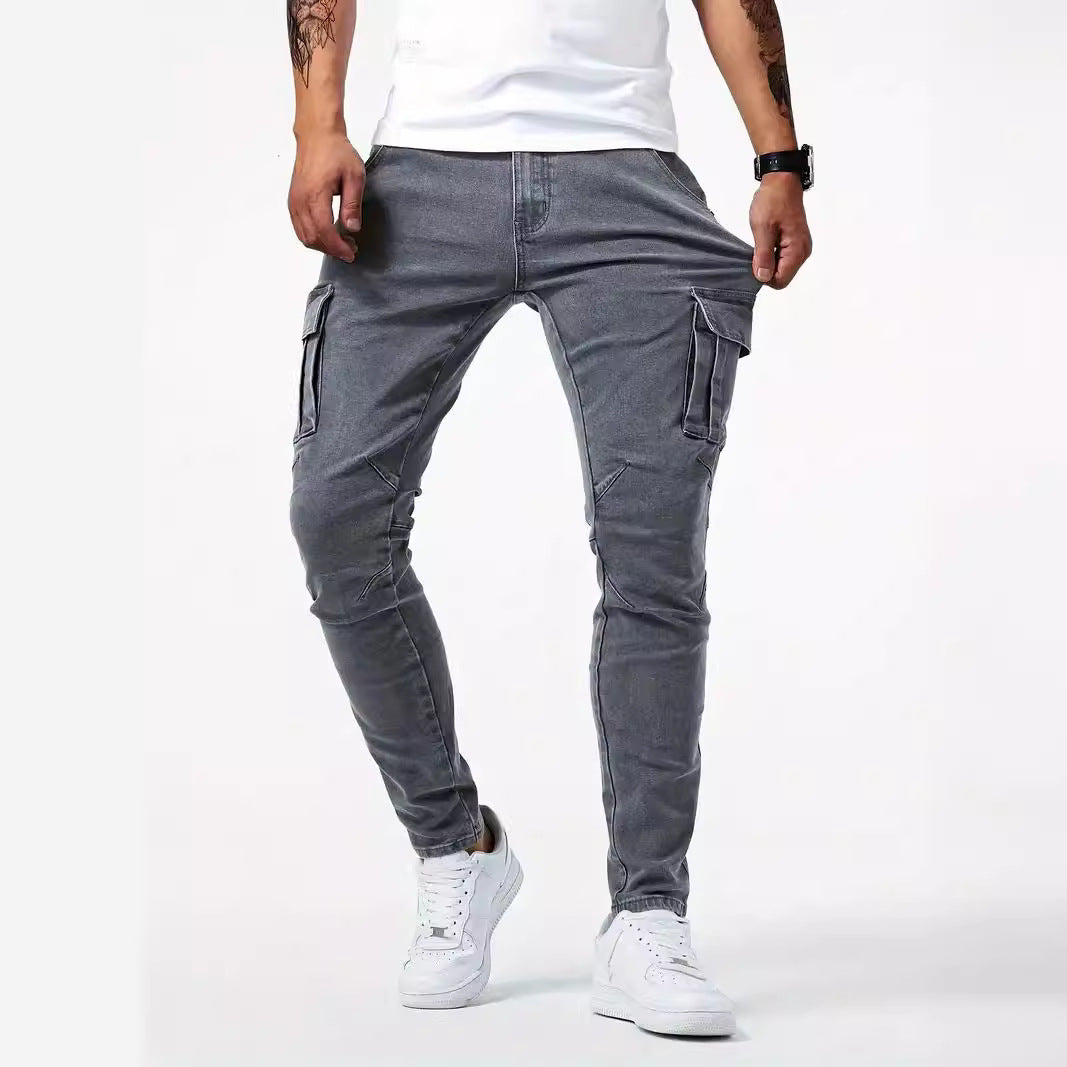 Herr Cargobyxor Med Stretchdenim Och Flera Fickor
