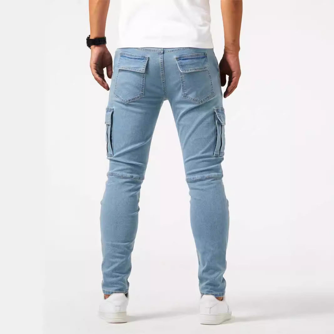 Herr Cargobyxor Med Stretchdenim Och Flera Fickor