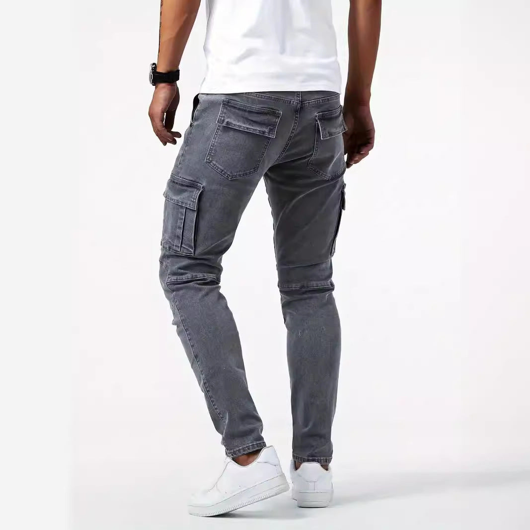 Herr Cargobyxor Med Stretchdenim Och Flera Fickor