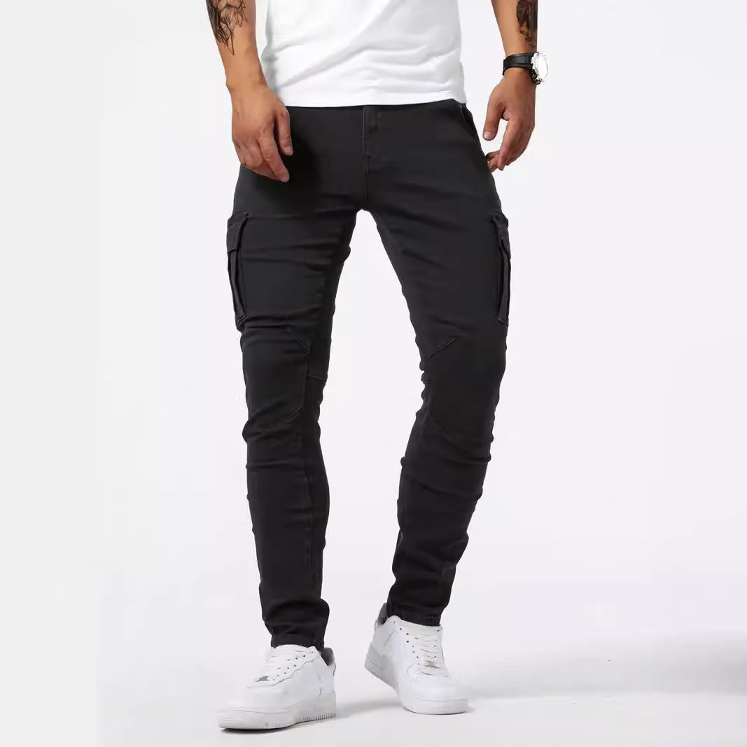 Herr Cargobyxor Med Stretchdenim Och Flera Fickor