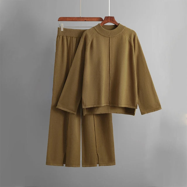 Loungewear-set för Dam med Rundhalsad Tröja och Vida Byxor