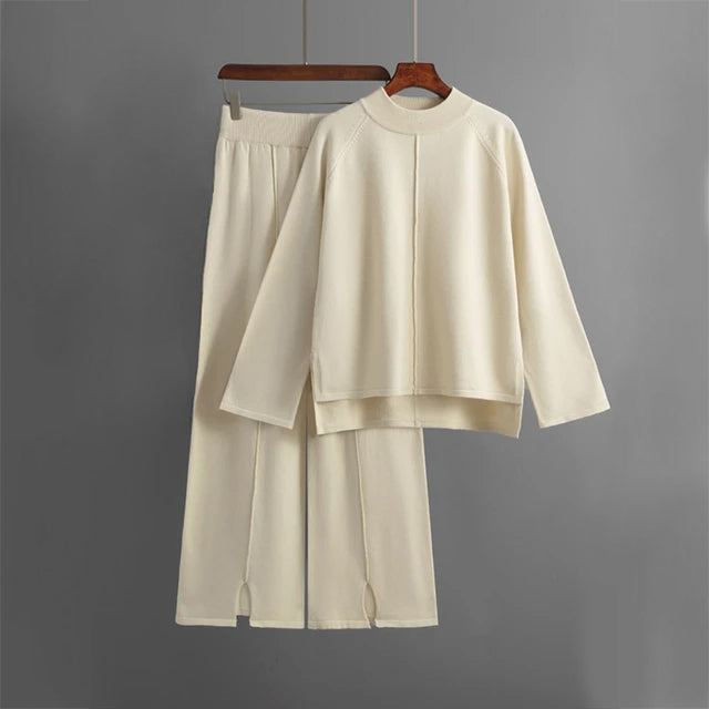 Loungewear-set för Dam med Rundhalsad Tröja och Vida Byxor