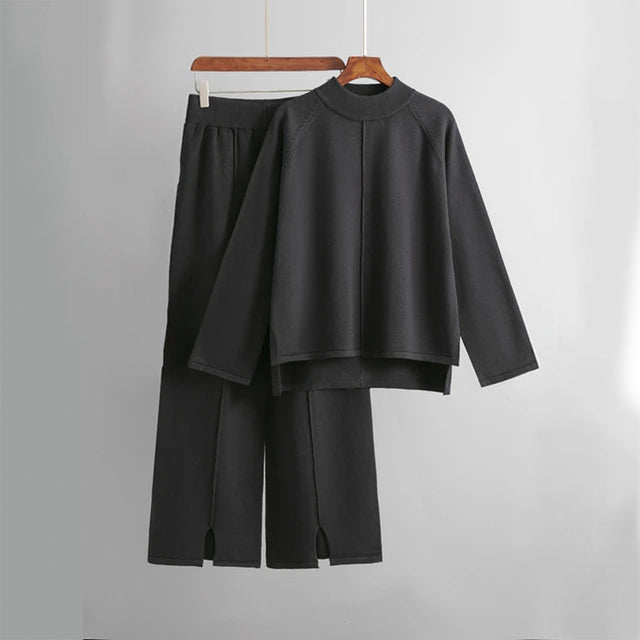 Loungewear-set för Dam med Rundhalsad Tröja och Vida Byxor