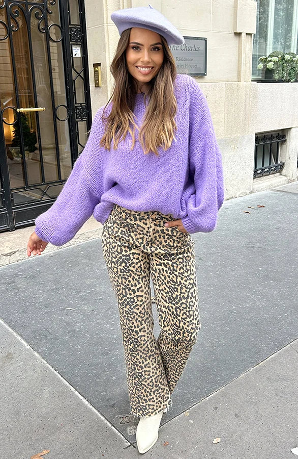 Kvinnors Oversize Stickad Tröja Med Rund Halsringning Och Ballongärmar