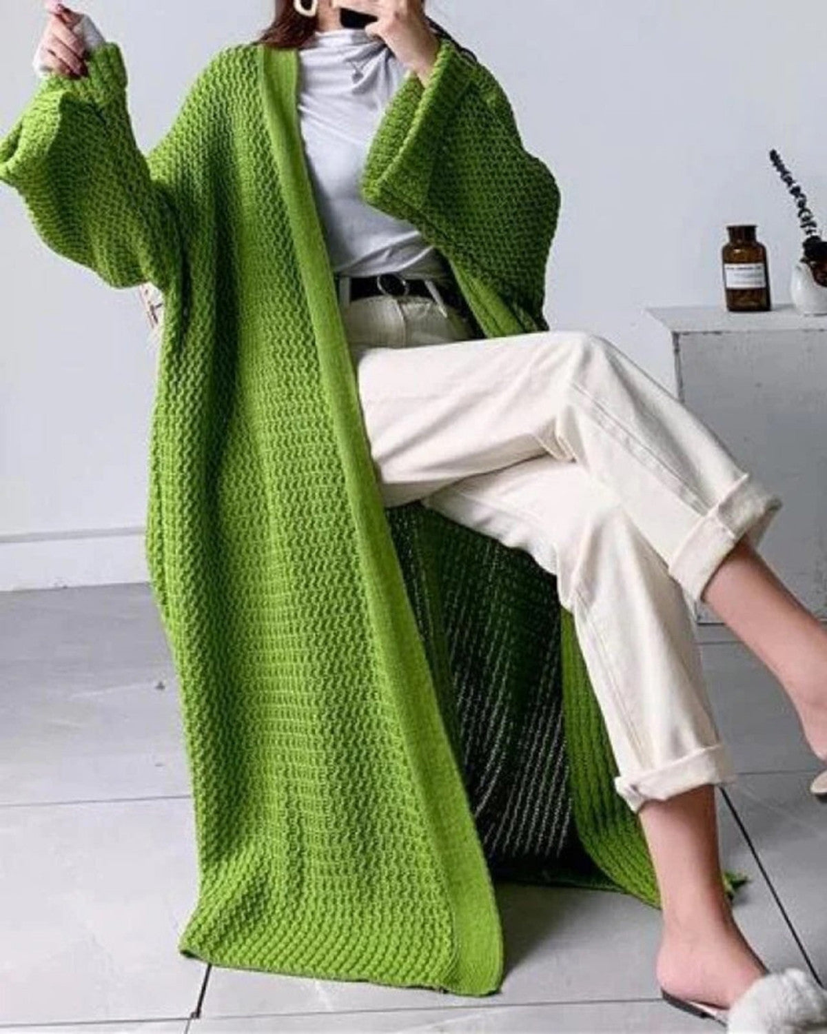 Kvinnor Vinter Oversized Stickad Cardigan Med Mönster