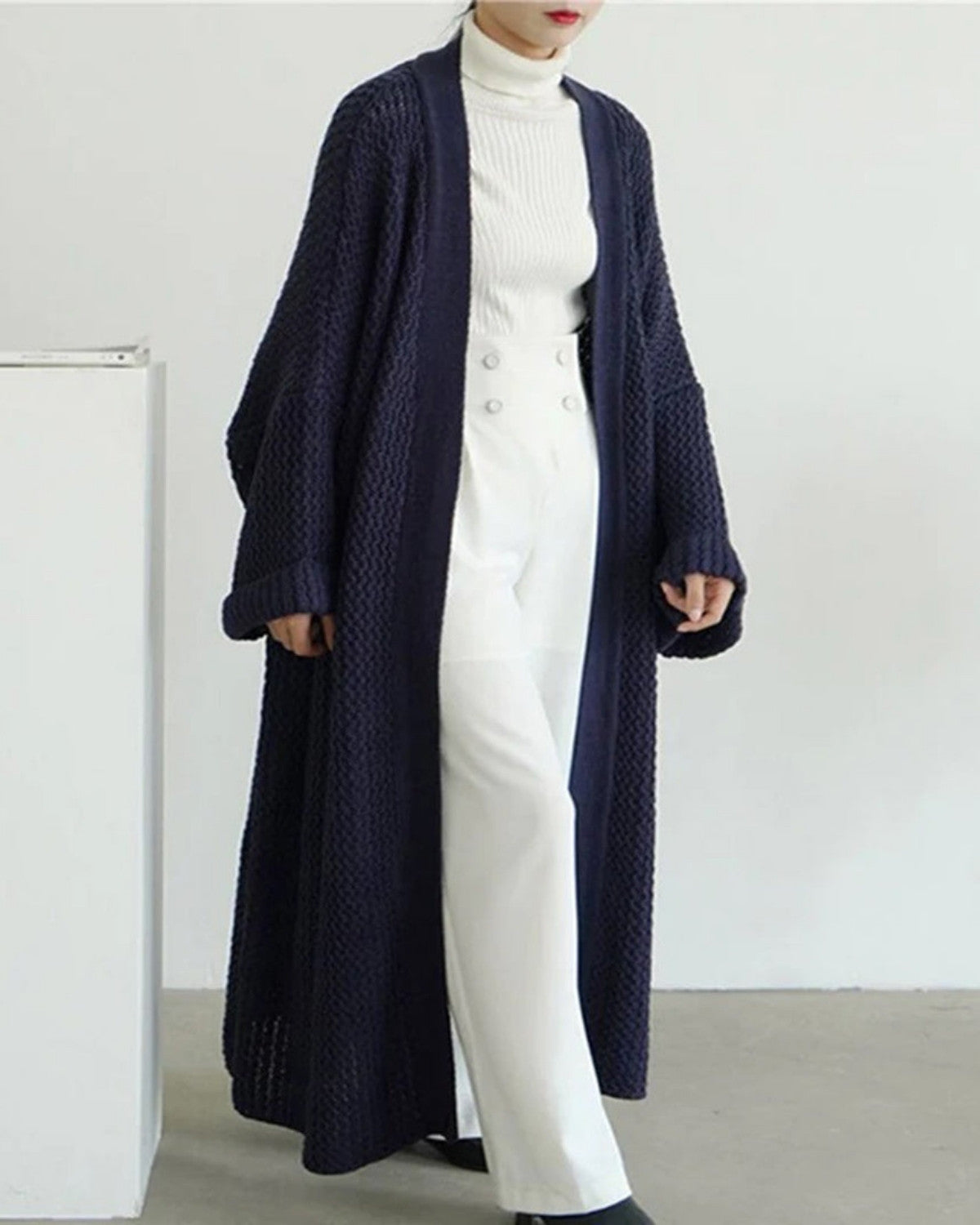 Kvinnor Vinter Oversized Stickad Cardigan Med Mönster
