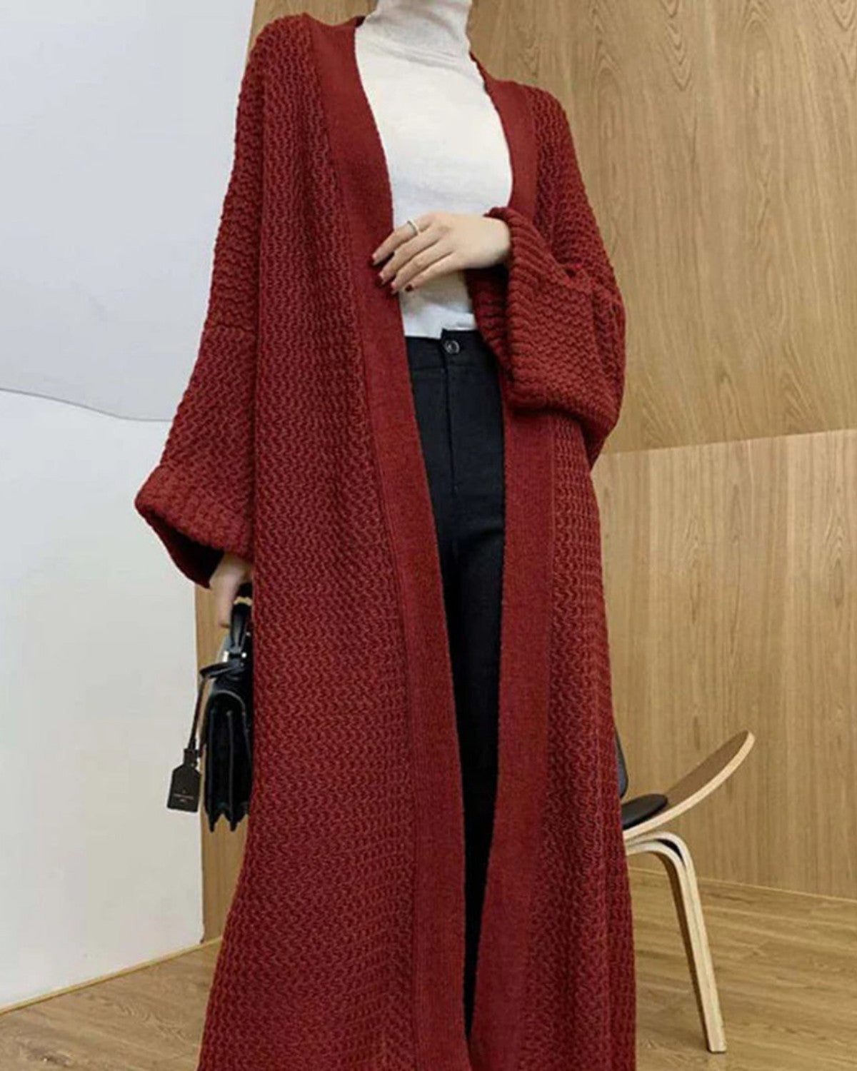 Kvinnor Vinter Oversized Stickad Cardigan Med Mönster