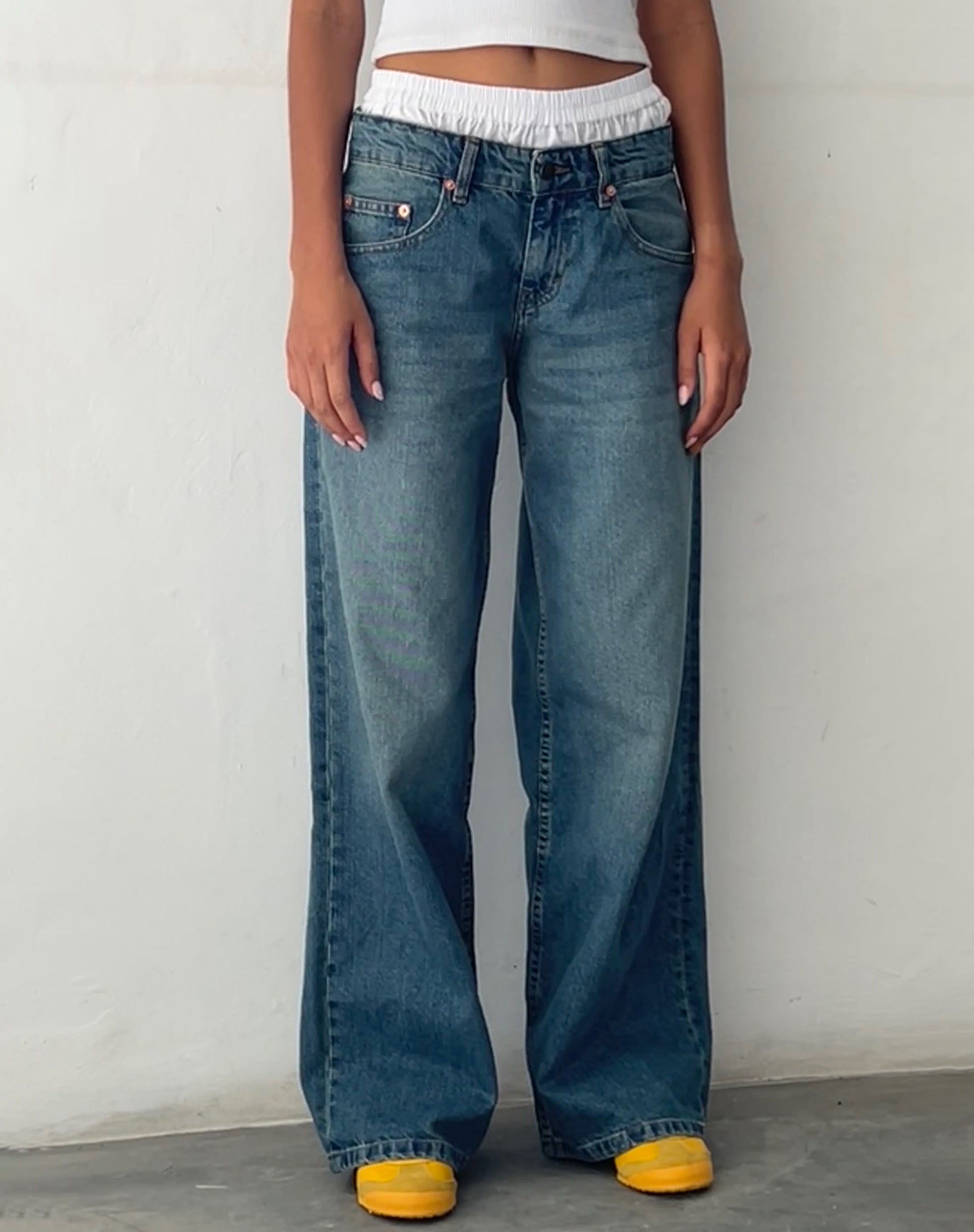 Kvinnor Jeans Extra Vida Låg Midja Vintage Tvätt
