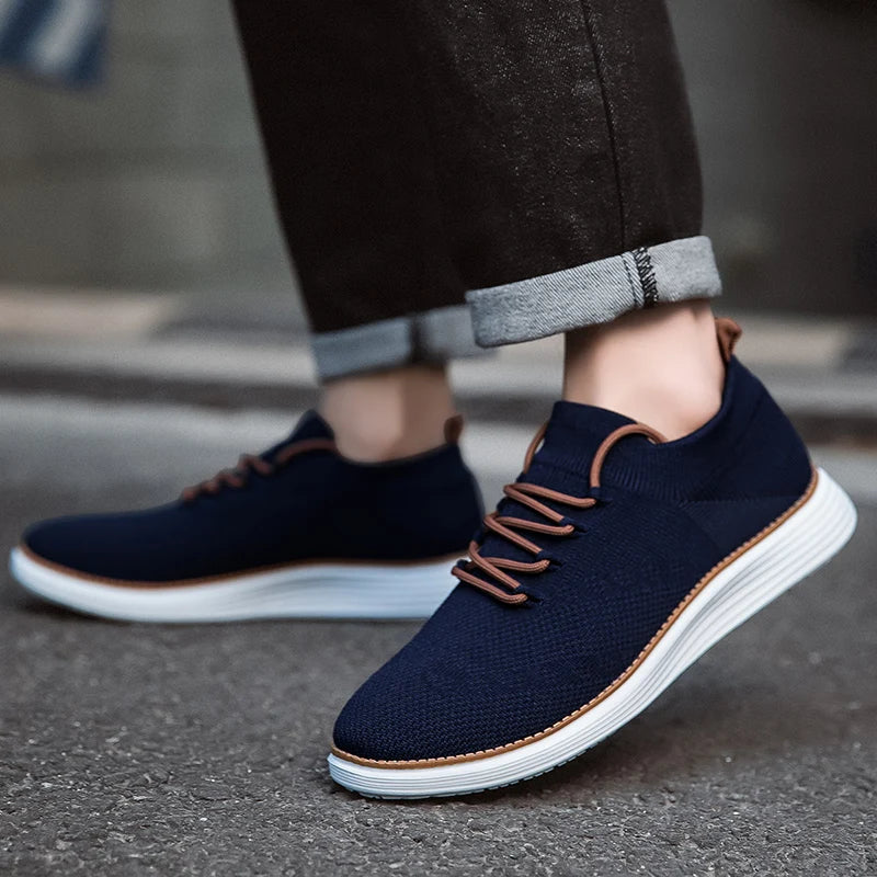 Herrsneakers Med Stickad Ovandel, Stötdämpande Innersula
