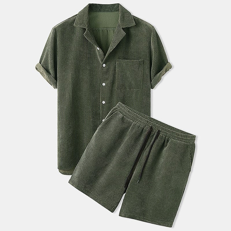 Herr Sommarshortsset I Manchestermodell Med Kortärmad Skjorta Och Shorts