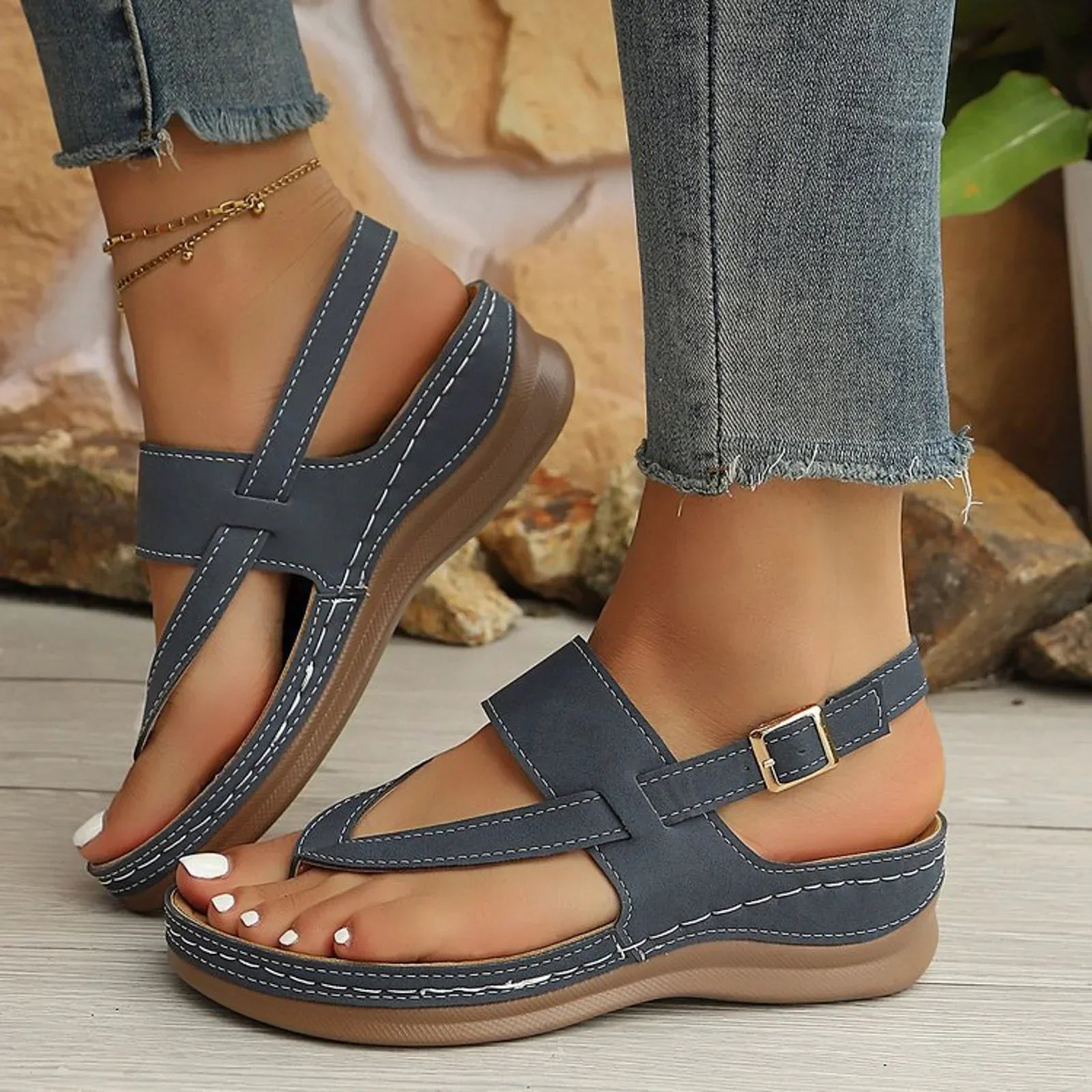 Dam Sommarplattformsandaler Breda Remmar Tjocka Sulor Slip On