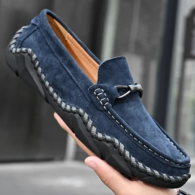 Loafers För Herr Med Slip-On, Borstad Överdel Och Handsydd Söm
